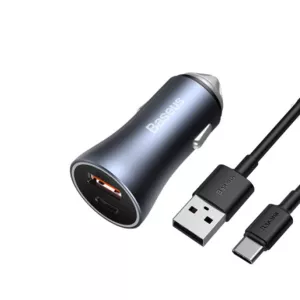 شارژر فندکی USB-A + Type-C بیسوس Golden Contactor Pro فست شارژ 40 وات