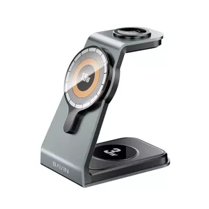 استند و شارژر وایرلس چندکاره مگنتی باوین Bavin PC1076 3in1 توان 15 وات با قابلیت شارژ اپل واچ