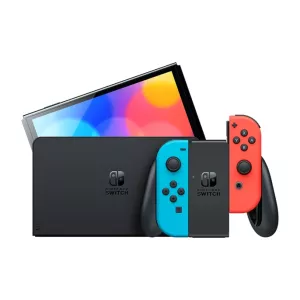 کنسول بازی نینتندو Switch OLED Neon Blue and Neon Red Joy-Con همراه پک کامل بازی